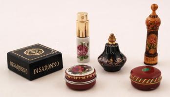 Díszes parfümtartó, krémtartó, különféle kozmetikai tárolók, különböző méretben, összesen 5 db