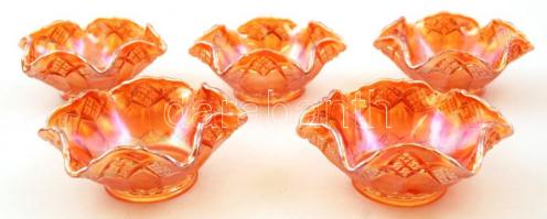 Színjátszó narancssárga kínáló tálkák, 5 db, hibátlanok, 12x11x4 cm