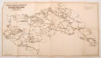 1941 A Magyar Királyi Államvasutak közúti gépkocsiüzem(MÁVAUT) autóbuszvonalainak átnézeti térképe, két oldalas térkép, 58x33 cm
