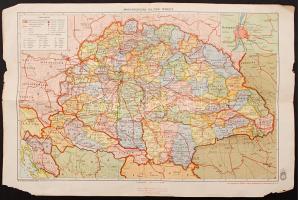 cca 1940 Magyarország politikai térképe, M. kir. Honvéd térképészeti intézet, 29x43cm (képet nem érintő sérülés)