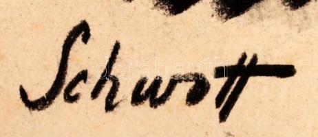 Schwott Lajos (1907-1987): Fogja barátom... Vegyes technika, papír, jelzett, 55×44 cm