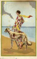 Lady and horse, Italian art postcard s: T. Corbella (fl)