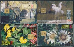 1993-1995 4 db különféle magyar telefonkártya, sorozatok részei: védett virágok, védett madarak, alföldi tanyavilág