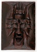 Maksymets Viktor: Busófej. faragott falikép, pácolt keményfa, jelzés nélkül, apró hibával, 43×29 cm