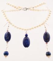 Lápisz lazulival díszített gyöngysor és fülbevalópár díszdobozban