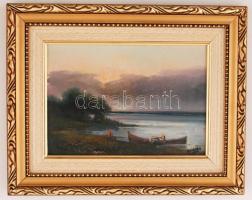 Czinege Zsolt (1967- ): Magányos csónak. Olaj, vászon, jelzett, keretben, 16×23 cm.