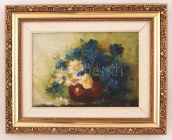 Czinege Zsolt (1967-): Kék virágok. Olaj, vászon, jelzett, keretben, 18×25 cm.