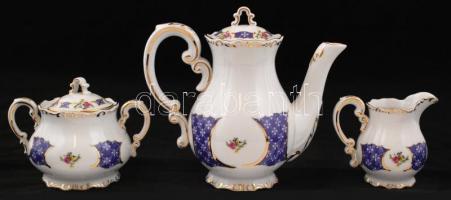 Zsolnay Marie Antoinette kávéskészlet: 1 db fedeles kancsó, m: 17,5 cm;  6 db csésze+alj, d: 7,5 ill...