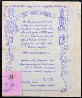 1933 Meghívó a pomáz-szentistvántelepi ifjúság színielőadására, kézzel készített meghívó belépőjeggyel