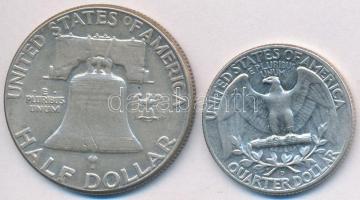 Amerikai Egyesült Államok 1963. 1/2$ Ag "Franklin" + 1964D 1/4$ Ag "Washington" ...