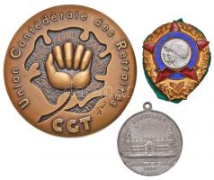 Ausztria 1868. "Festhalle - Harmadik Német Szövetségi Lövészet Bécsben 1868" fém emlékérem füllel (32mm) + Csehszlovákia 1951-1962. "Példamutató Katona" zománcozott fém jelvény + Franciaország 1995. "Egységes Szakszervezeti Nyugdíjasok - CGT" Br emlékérem dísztokban (64mm) T:1-,2,3 Austria 1868. "Festhalle - Dritt. Deutsch Bundesschiessen in Wien 1868" metal commemorative medal with ear (32mm) + Czechoslovakia 1951-1962. "Vzorný Voják (Exemplary Soldier)" enamelled badge + France 1995. "Union Confédérale des Retraités - CGT" Br commemorative medal in case (64mm) C:AU,XF,F
