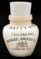 Angol porcelán mustáros tégely, jelzés nélkül, kis lepattanással, apró kopásnyomokkal, gumi dugóval,...