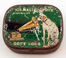 His Master Voice, Soft Tone, kopottas fémdoboz benne 3db tűvel, 3,5x3x1cm