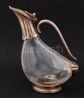 Régi dekoratív kiöntő üvegből és fémből, szép állapotban, m: 25 cm