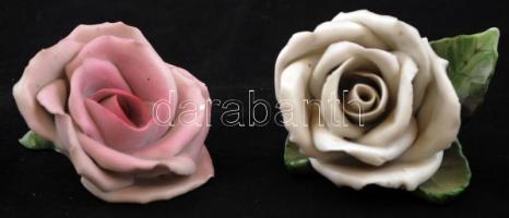 Herendi porcelán rózsa, kézzel festett, jelzett, apró lepattanásokkal, 2 db, 6x6 és 8x6 cm