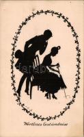 Wortloses Geständniss / Couple silhouette; Graphische Kunst- und Verlagsanstalt Nr. 484/5., artist signed (EK)