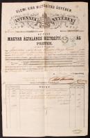 1862 Első Magyar Általános biztosító kötvénye 15+4kr illetékbélyeggel