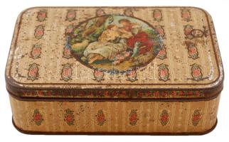 Illusztrált fémdoboz, kopottas állapotban, 15x10x5cm