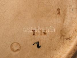 Antik dísz falitányér keselyű képével, kézzel festett, kopott, jelzett, d:35 cm