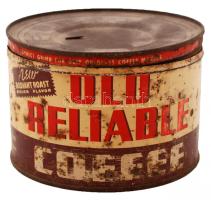 Old Reliable Coffee fémdoboz kopottas állapotban, 13x9cm
