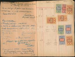 1945 Forgalmi adókönyv sok okmánybélyeggel, hiányzik a fedőlap és elváltak a lapok