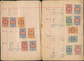 1945 Forgalmi adókönyv sok okmánybélyeggel, hiányzik a fedőlap és elváltak a lapok