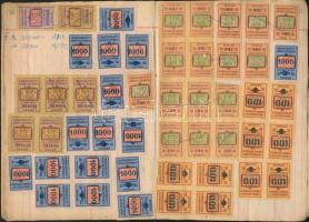 1945 Forgalmi adókönyv sok okmánybélyeggel, hiányzik a fedőlap és elváltak a lapok