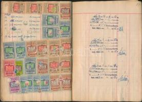 1945 Forgalmi adókönyv sok okmánybélyeggel, hiányzik a fedőlap és elváltak a lapok
