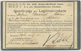1906 Cs. kir. szab. kassa-oderbergi vasut igazolvány katonának kiállítva keményhátú fotó verzón, 10x6cm