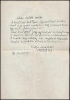 Borsos Miklós(1906-1990) magyar szobrászművész, grafikus saját kézzel írt levele