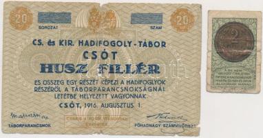 Csót / Hadifogolytábor 1916. augusztus 1. 20f számozás nélkül + 2f "Hadsegélyező Hivatal" T:III-,IV