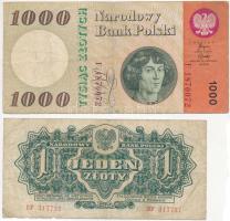 Lengyelország 1944. 1Zl + 1965. 1000Zl T:III,III- Poland 1944. 1 Zloty + 1965. 1000 Zlotych C:F,VG
