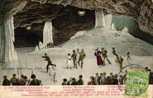 Dobsina, Jégbarlang, 1905. évi nyári korcsolyázás; kiadja Fejér Endre / ice cave, ice skating (EB)