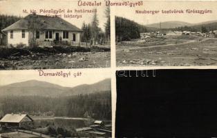 Dorna-völgy, M. kir. Pénzügyőri és határszéli rendőrségi laktanya, Neuberger testvérek fűrészgyára, gát; Häusler felvétele / Finance Guard and frontier police barracks, saw mill, dam (EB)