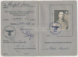 1938 Führerschein, vezetői engedély katona részére kiállítva, horogkeresztes birodalmi-sas bélyegzőv...