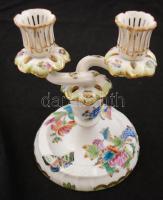 Herendi Viktória mintás gyertyatartó, kézzel festett, apró mázhibával, jelzett, m:16,5 cm