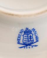 Herendi Viktória mintás gyertyatartó, kézzel festett, apró mázhibával, jelzett, m:16,5 cm