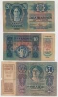 1913. 20K + 1914. 50K + 1915. 10K mindhárom "SLOBADAN GRAD BAJA..." felülbélyegzéssel T:II...