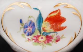 Herendi virág mintás áttört tálka, kézzel festett, jelzett (koronás), hibátlan, m:8 cm, d:11 cm