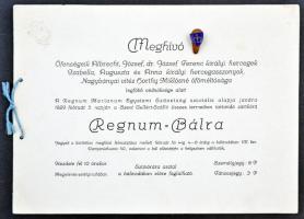 1929 Meghívó Regnum bálra, zománcozott gomblyukjelvénnyel