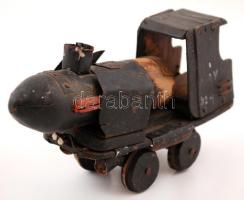 Régi MÁV gőzmozdony játék makettje, fa-fém, kopásnyomokkal, egyébként jó állapotban, h:6 cm