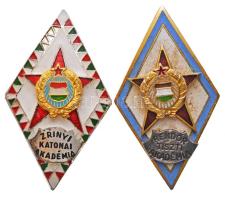 ~1960-1970. "Zrínyi Katonai Akadémiai" + "Rendőrtiszti Akadémia" zománcozott fém jelvény (46x27mm,45x26mm) T:2 egyiken zománchiba