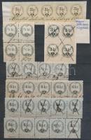 1850-60 Okmánybélyegek, 7 db klf négyes és ötös összefüggés