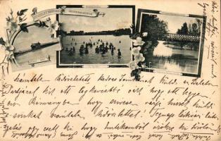 1894 Siófok, fürdő, Sió csatorna, vasúti híd; Szále Budapest, floral (Rb)