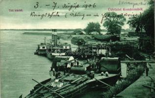 Komárom, Téli kikötő, gőzhajó, uszály; kiadja Czike Dénes / winter port, steamship, barge  (EK)