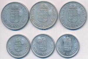 1941-1943. 1P Al (3x) + 2P Al (3x) mindegyik hamis koronás címer ellenjeggyel (fake countersings) T:...