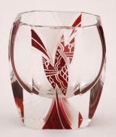 Dekoratív likőrös készlet, sérült dugóval, több rétegű, metszett, m:24 cm, m:6 cm