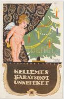 Pintér Jenő jelzéssel: Kellemes karácsonyi Ünnepeket, nyomtatvány, 14x10cm