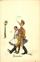 Kivonulás / WWI Hungarian military humour, artist signed (non PC)