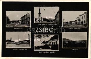 Zsibó, Rákóczi út, Unió szálloda, Horthy Miklós tér, Br. Wesselényi kastély / street, hotel, square, castle